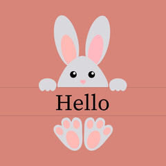Cute gray bunny on a pink background