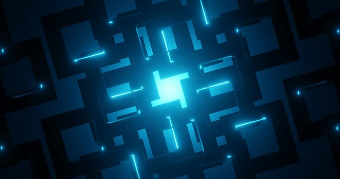 3d render with techno abstract background of glowing blue squares