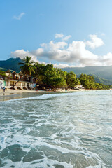Beautiful tropical coast with crystal blue waters at Seychelles