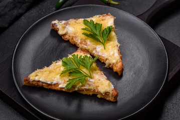 Tasty sandwich with crunchy toast with egg and cheese