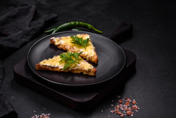 Tasty sandwich with crunchy toast with egg and cheese