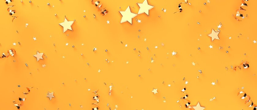 Serpentine streamers with stars and confetti - 3D render illustration