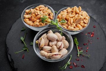 Salted nuts, pistachios and peanuts, for beer