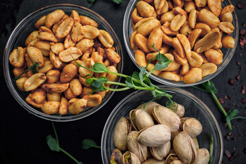 Salted nuts, pistachios and peanuts, for beer