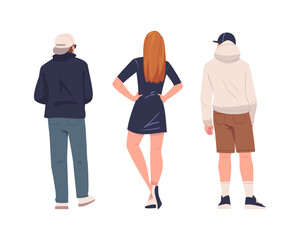 Man and Woman Character Standing Back View Vector Set