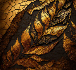 Distressed mixed-media textiles, distressed structures in gold and black, background, digital, illustration, 