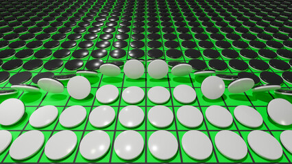 白いオセロの駒が黒い駒を無限にひっくり返してゆくイメージ
