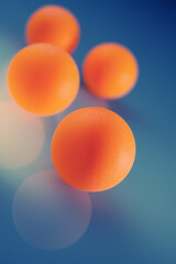 Orange Balls and Reflections on a Blue Background, Abstract Composition. Cover.