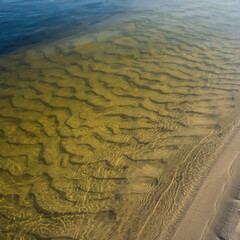 Clean clear water in the river in the morning.