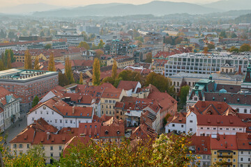 Fototapeta na wymiar View of Ljubljana from Ljubljana Castle (Slovenian: Ljubljanski Grad)
