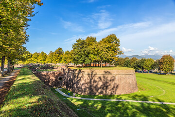 Lucca, Italy. Scenic view of the park built on medieval fortifications