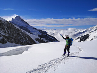 skiing in the mountains