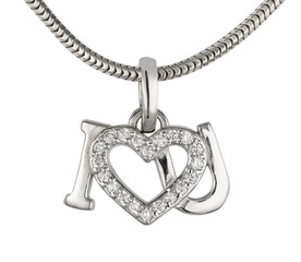 elegant silver pendant on a chain on a transporent background in the form of a heart