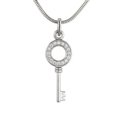 key isolated on white. elegant silver pendant on a chain on a white background