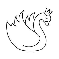 Swan with a crown. Coloring. Black and white vector illustration.