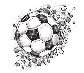 Soccer ball flying sketch hand drawn engraved style Vector illustration.