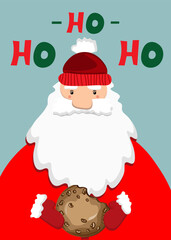 Santa holding cookie  vector illustration holidays postcard
