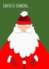 Cute santa illustration on green background. Vector