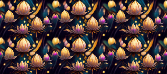 lotus flowers on an elegant background, beautiful lotus flowers in a seamless pattern, flower themed background or wallpaper for design, textiles, gift wrap, objects
