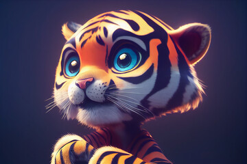 Fototapeta na wymiar tiger cub with big cute eyes
