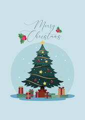 Christmas Card with Christmas Tree and Gifts