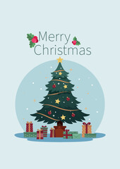 Christmas Card with Christmas Tree and Gifts