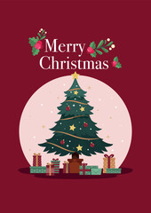 Christmas Card with Christmas Tree and Gifts