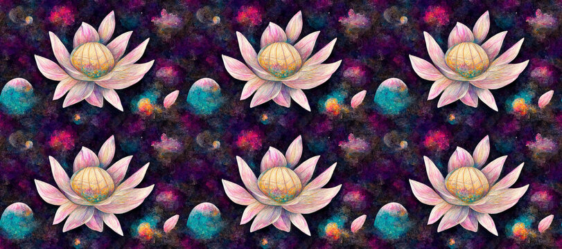 abstract background with lotus flower, beautiful lotus flowers in a seamless pattern, flower themed background or wallpaper for design, textiles, gift wrap, objects © Luizella