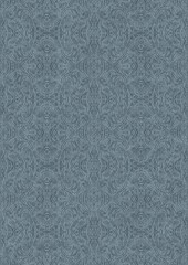 Hand-drawn unique abstract symmetrical seamless ornament. Dark blue on a light blue background. Paper texture. Digital artwork, A4. (pattern: p03e)