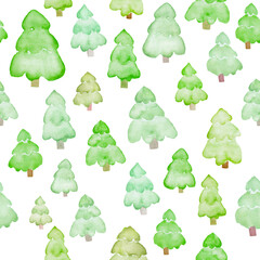 Christmas watercolor seamless pattern with abstract Christmas trees. Hand drawn winter doodle illustration isolated on white background. For packaging, wrapping design or print.