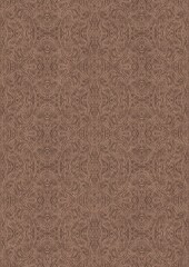 Hand-drawn unique abstract symmetrical seamless ornament. Brown on a light brown background. Paper texture. Digital artwork, A4. (pattern: p03e)