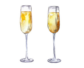 Champagne glasses two watercolor illustration celebration Christmas
