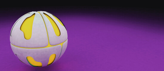 Futuristic white ball on the floor, purple background, 3D rendering