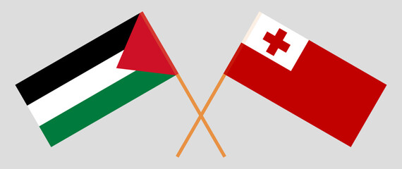 Crossed flags of Palestine and Tonga. Official colors. Correct proportion