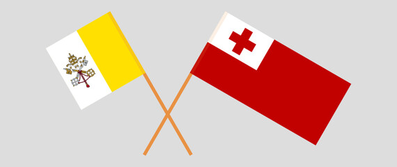 Crossed flags of Vatican and Tonga. Official colors. Correct proportion