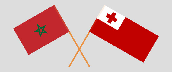 Crossed flags of Morocco and Tonga. Official colors. Correct proportion