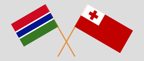 Crossed flags of the Gambia and Tonga. Official colors. Correct proportion