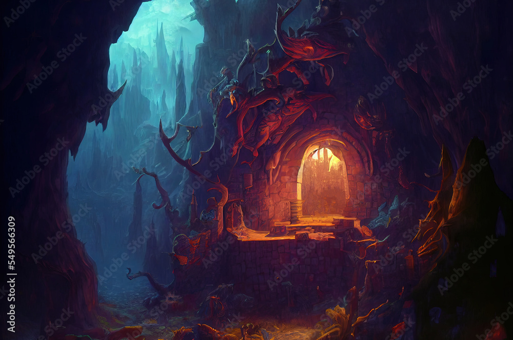 Wall mural fantasy scene, the treasure at the end of a dungeon.generated sketch art
