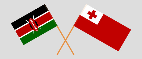 Crossed flags of Kenya and Tonga. Official colors. Correct proportion