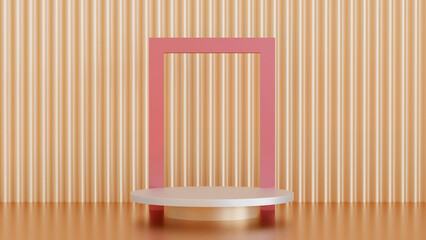 Empty round pedestal podium luxury tone background, for cosmetic or beauty product promotion, 3D rendering.