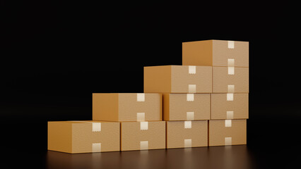 Stack of cardboard box carton or parcel. concept of delivering goods, 3D rendering.
