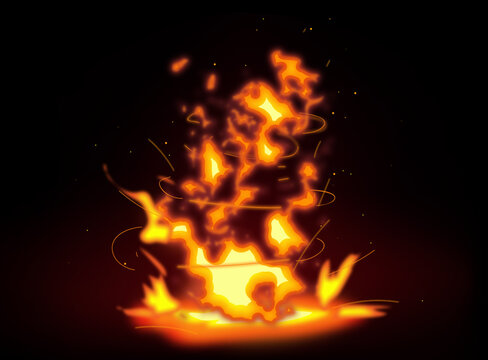 Burning flame vector on dark background.Fire on black background