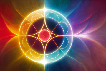 background with glowing circles, colorful spiritual themed illustration, chakra activation - obrazy, fototapety, plakaty