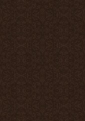 Hand-drawn unique abstract symmetrical seamless ornament. Light semi transparent brown on a dark brown background. Paper texture. Digital artwork, A4. (pattern: p03e)