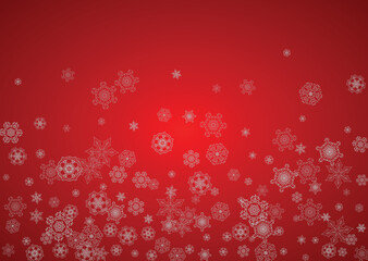 Christmas background with silver snowflakes and sparkles. Horizontal New Year and Christmas background for party invitation, banner, gift cards, retail offers. Falling snow. Frosty winter backdrop.