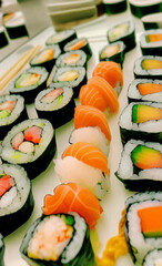 Delicious fresh asian food sushi rolls