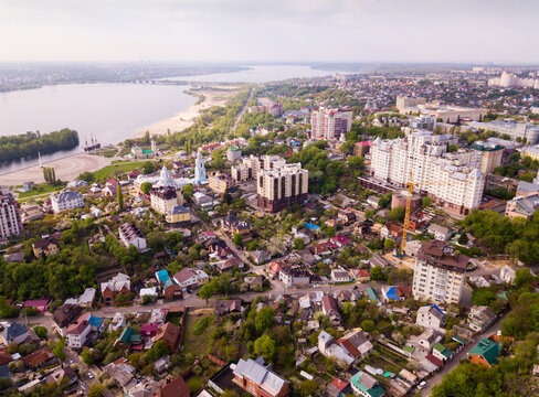 Scenic landscape with Russian city of Voronezh and Voronezh River in spring day..