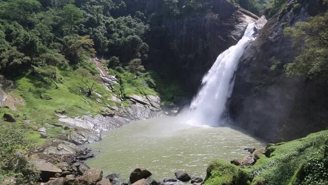 Dunhinda waterfall in a sunny day in Sri Lanka
