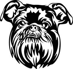 Black and White Cartoon Illustration Vector of a Schnauzer Puppy Dog Face and Head