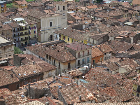 Antrodoco View with Roofs and Church in Lazio, Italy